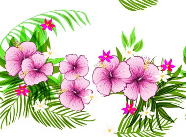 Tropikal yaprak ve çiçek ile Seamless egzotik modeli.