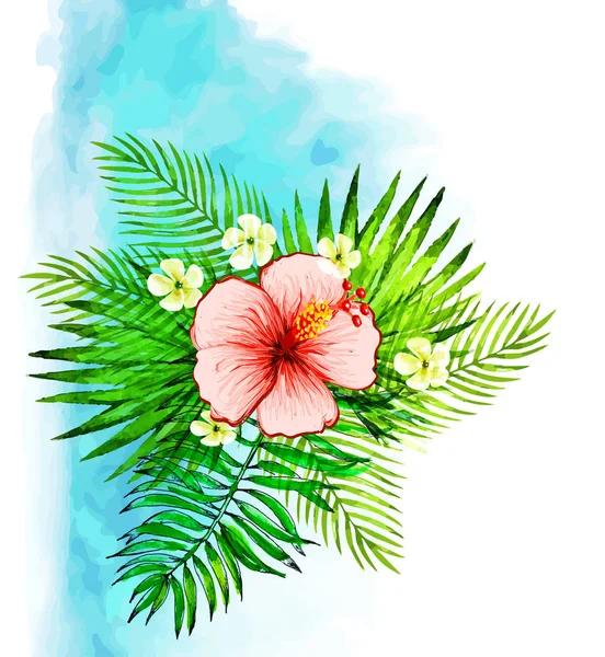 Hand dras akvarell tropiska växter — Stock vektor