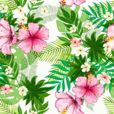 Tropikal yaprak ve çiçek ile Seamless egzotik modeli.