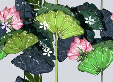 Çiçek pembe lotus vektör sorunsuz arka plan ayrıntılı