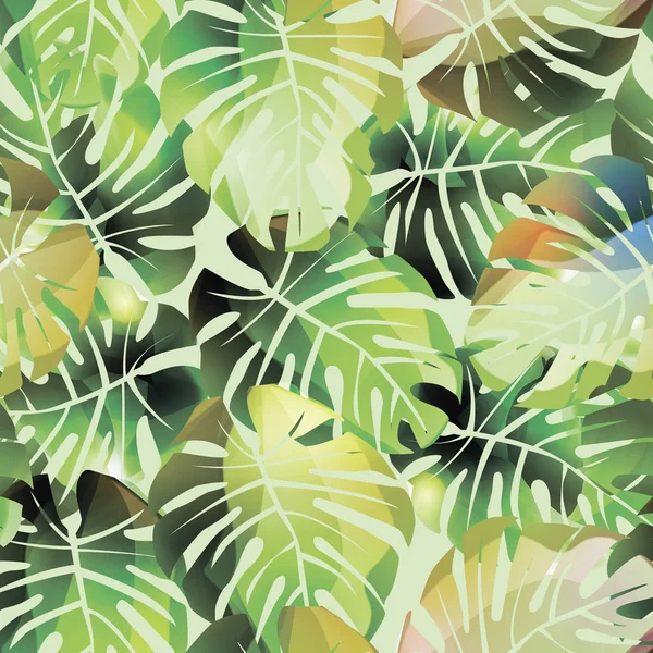 Tropical Plants Flowers Seamless Pattern — Stock Vector