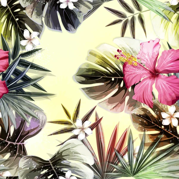 Fond Tropical Lumineux Avec Des Plantes Jungle Modèle Exotique Vectoriel — Image vectorielle