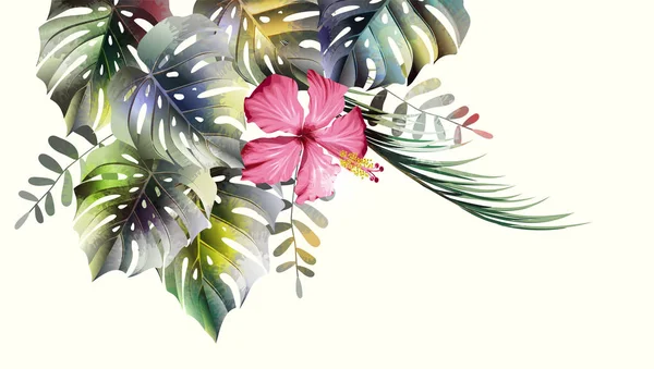 Tropischen Hintergrund Mit Dschungelpflanzen Vektor Exotisches Muster Mit Palmblättern — Stockvektor