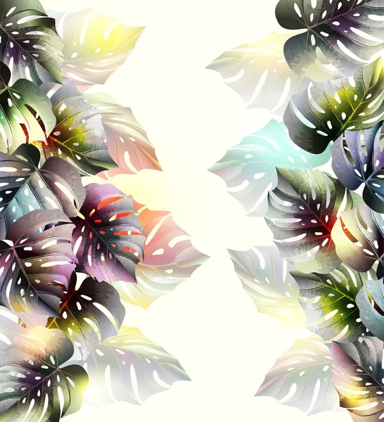 Fondo Tropical Con Plantas Selva Patrón Exótico Vectorial Con Hojas — Vector de stock