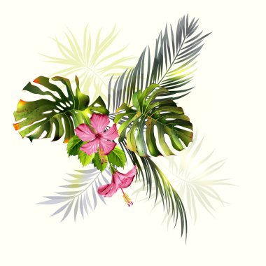 Tropical background with jungle plants. Vector exotic pattern with palm leaves.