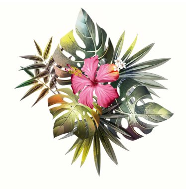 Tropical background with jungle plants. Vector exotic pattern with palm leaves.