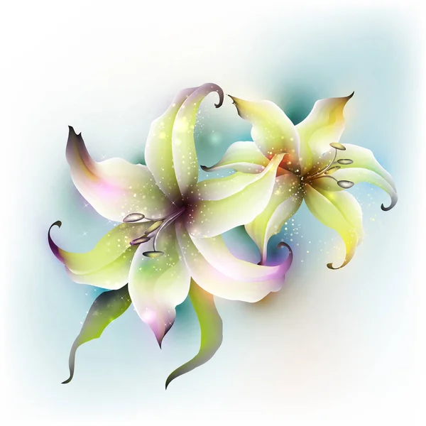 Blommig Abstrakt Bakgrund Med Lilja Blommor Element För Inbjudningar Hälsningar — Stock vektor