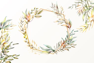 Altın çerçeveli güzel çiçek kartı. 