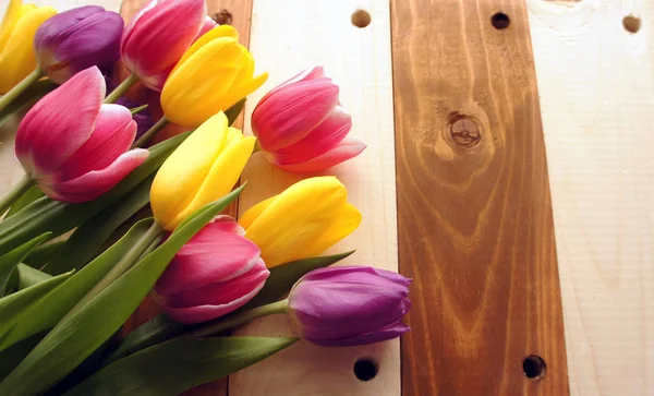 Tulpen over houten tafel Stockfoto