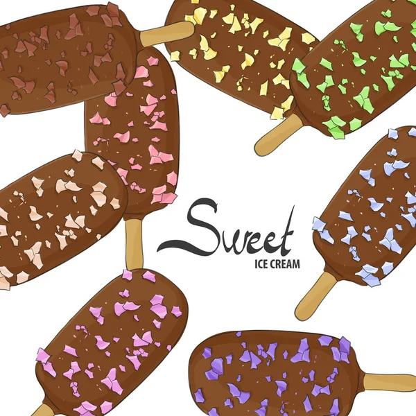 Zoete ijs in chocolade — Stockvector