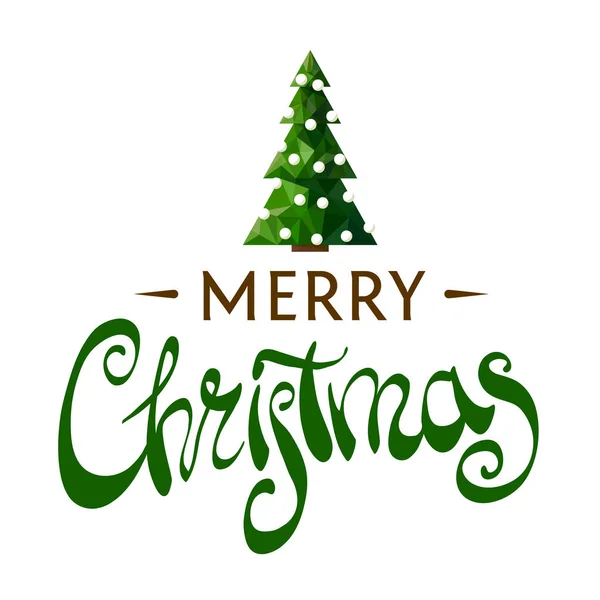 Hermosa inscripción Feliz Navidad con un árbol de Navidad — Vector de stock