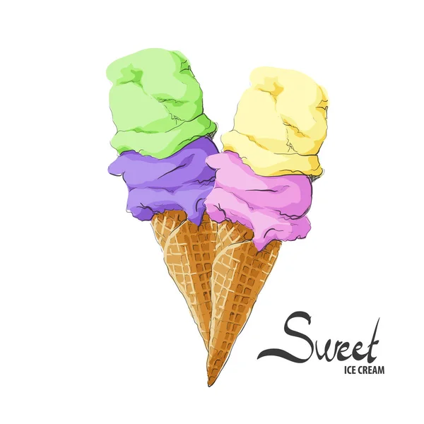 Dos helados en cono — Vector de stock