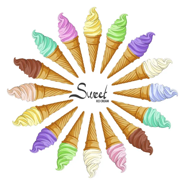Corne de crème glacée douce pour tous les goûts — Image vectorielle