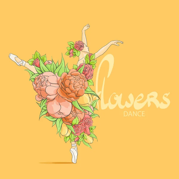 Tanzende Ballerina in Blumen — Stockvektor