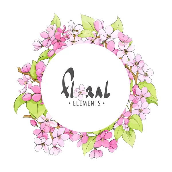 Cadre rond avec fleurs de pommier — Image vectorielle