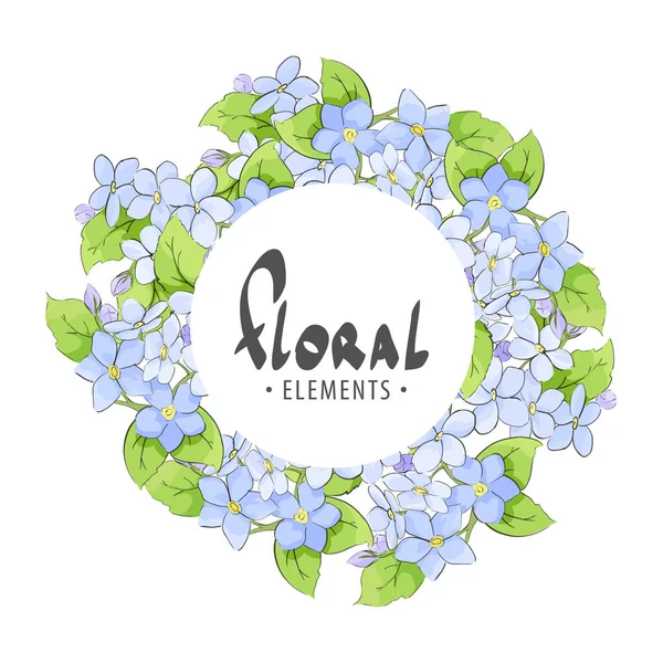 Marco floral con flores y hierbas azules — Vector de stock