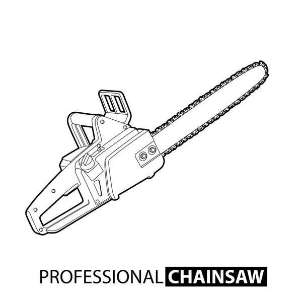 Beyaz anahat chainsaw — Stok Vektör