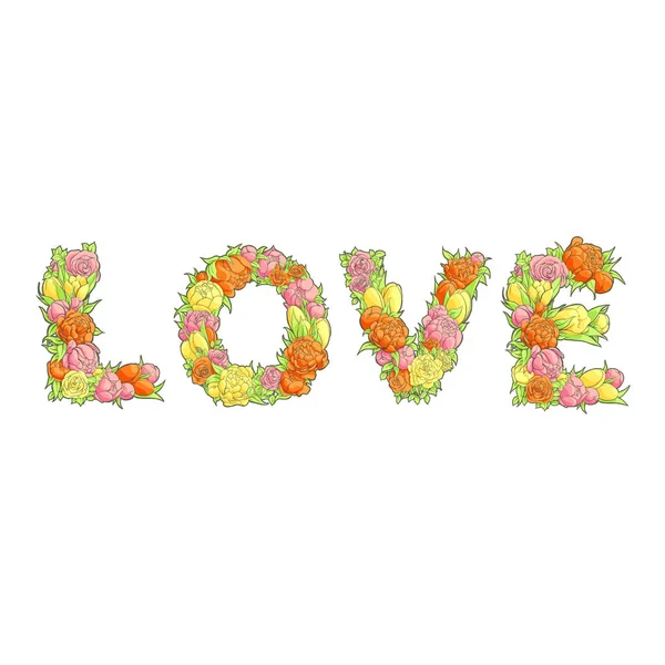 Palabra Amor de las flores — Vector de stock