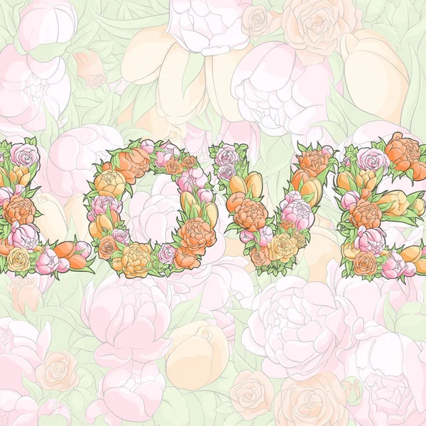 Palavra amor de flores — Vetor de Stock