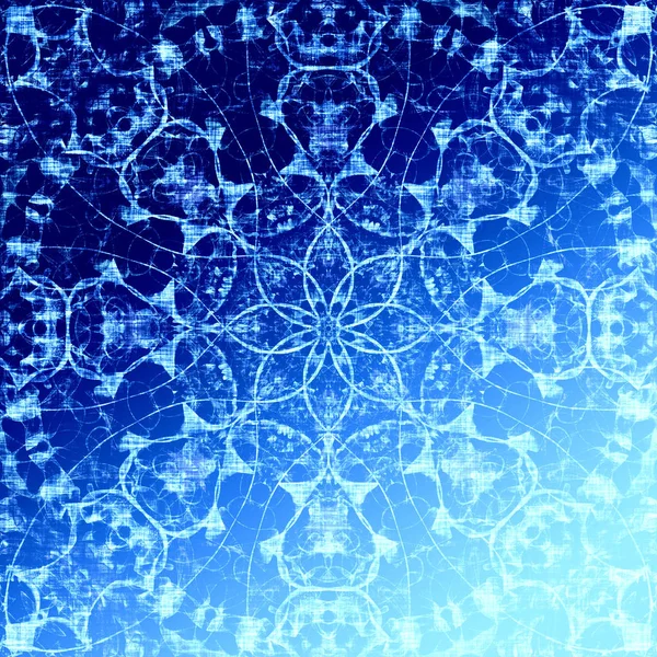 Cold blue indian pattern, floral oriental circle with tribal traditional elements. Luxury Christmas texture, frozen snowflake. Boho textile background, oriental ethnic carpet