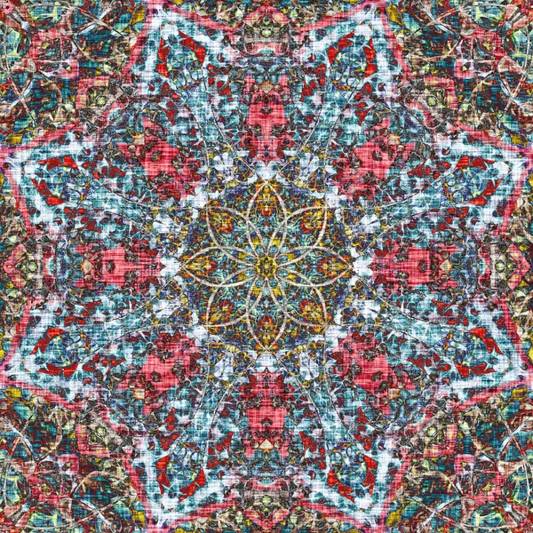 Renkli desen oryantal çiçek daire kabile geleneksel öğeleri ile. Kraliyet canlı Mandala, Noel dekoratif doku. Boho Tekstil arka plan, Hint etnik halı
