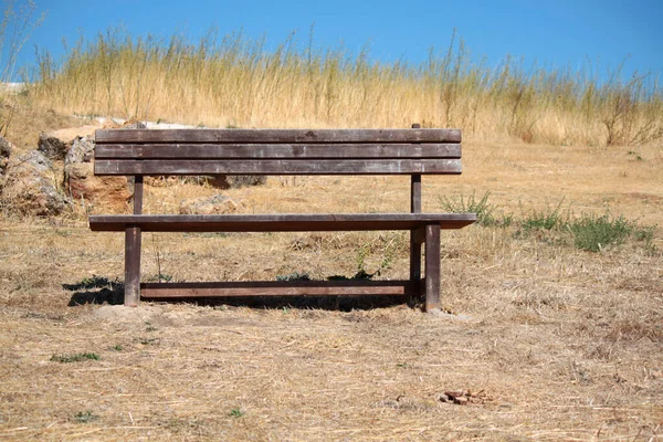 Banc Bois Dans Parc Extérieur — Photo