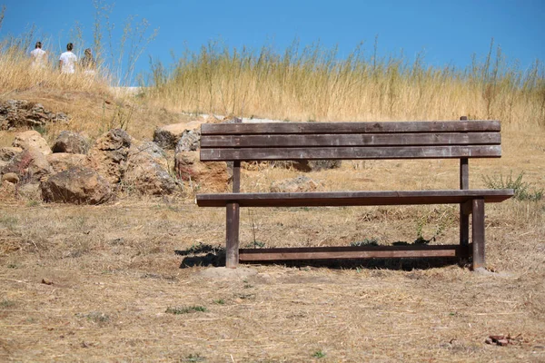 Banc Bois Dans Parc Extérieur — Photo