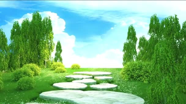 3D illustration  beautiful meadow and forest view — Stock Video