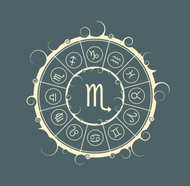 Astroloji sembolleri bir dairede. Akrep işareti
