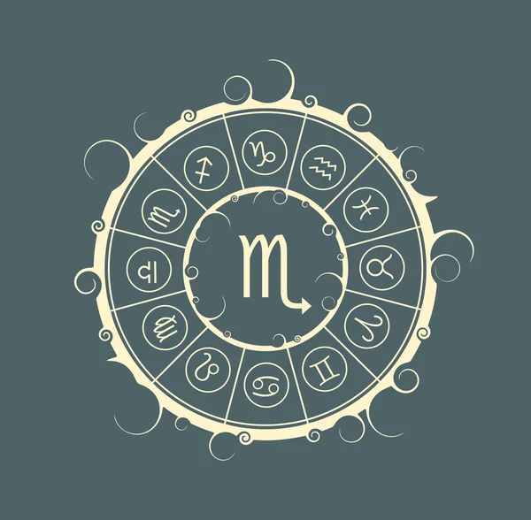 Symboles astrologiques en cercle. Scorpion signe — Image vectorielle