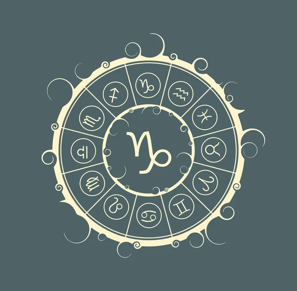 Symboles astrologiques en cercle. Capricorne signe — Image vectorielle
