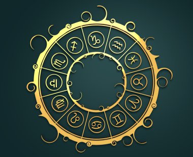 Altın daire içinde Astroloji sembolleri