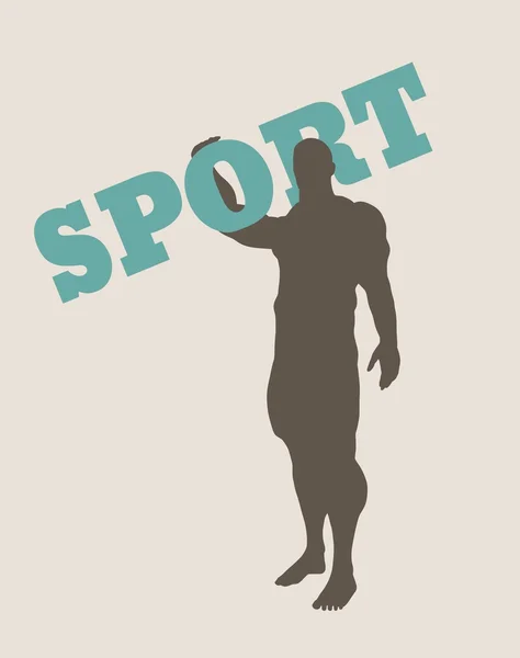 Muscular man holding sport word. Vector silhouette — Stock Vector