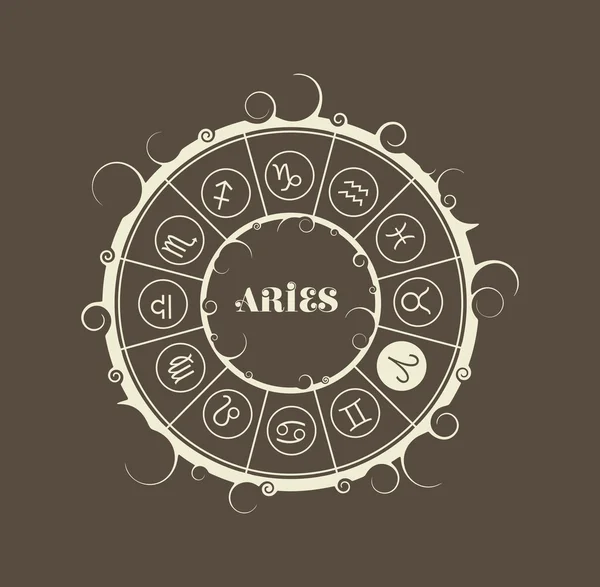 Simboli astrologici in cerchio. Segno di Ariete — Vettoriale Stock