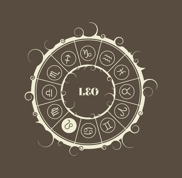 Symboles astrologiques en cercle. Signe du lion — Image vectorielle