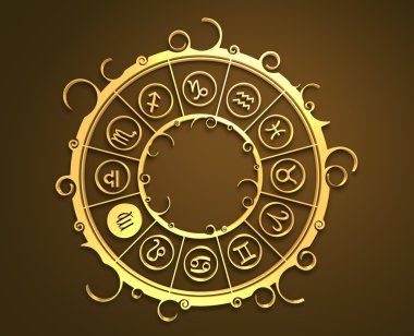Altın daire içinde Astroloji sembolleri. Kızlık işareti