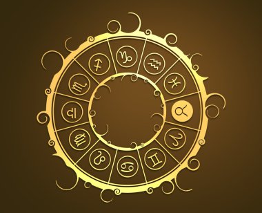 Altın daire içinde Astroloji sembolleri. Boğa işareti