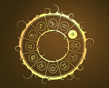 Altın daire içinde Astroloji sembolleri. Balık işareti