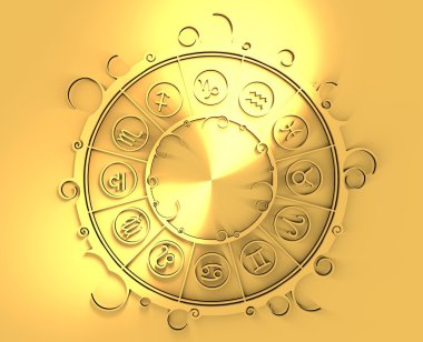 Altın daire içinde Astroloji sembolleri