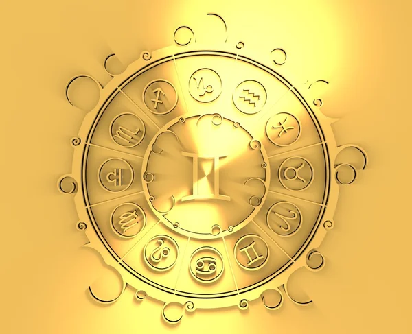 Símbolos astrológicos en círculo dorado. El signo de gemelos — Foto de Stock