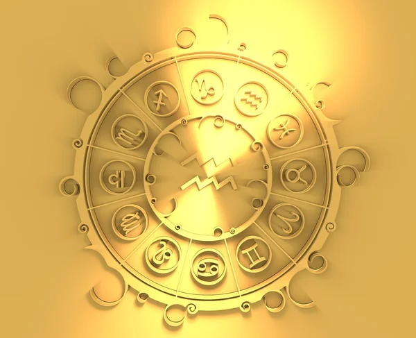 Αστρολογία σύμβολα σε χρυσό κύκλο. Κομιστής του νερού εισόδου — Φωτογραφία Αρχείου