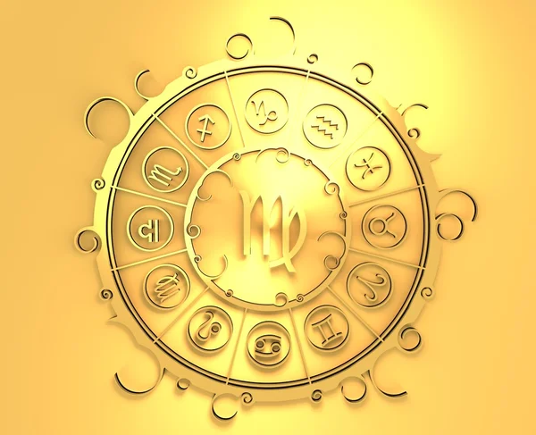 Astrology symbols in golden circle. The maiden sign — Stock Photo, Image