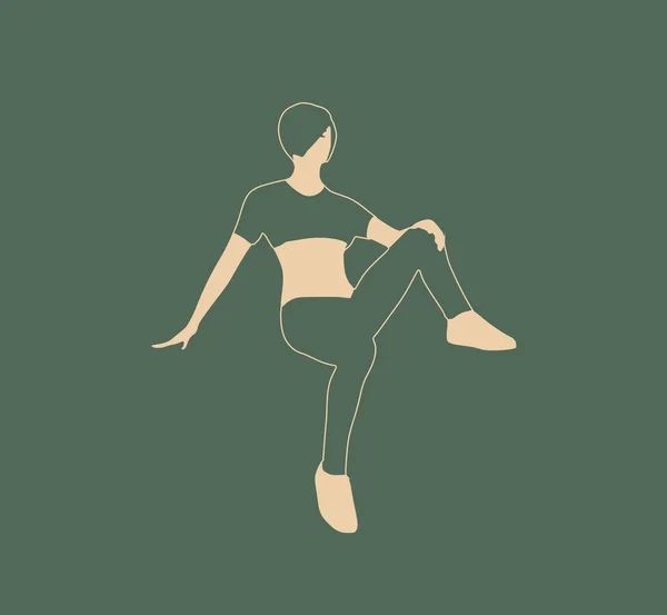 Sportliche Frau sitzt auf dem Fußboden — Stockvektor