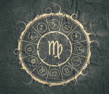 Astroloji sembolleri bir dairede. Kızlık işareti