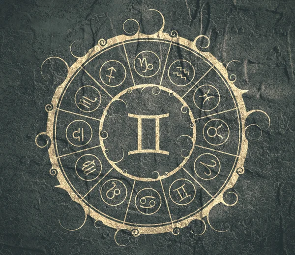 Símbolos de astrologia em círculo. Sinal de gémeos — Fotografia de Stock
