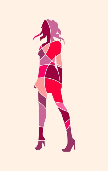 Sexig kvinna siluett kort klänning — Stock vektor