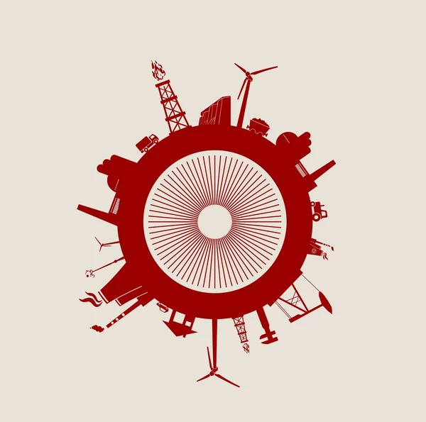 Cercle avec silhouettes relatives de l'industrie — Image vectorielle
