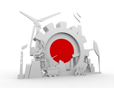 Japonya bayrağı ile enerji ve güç Icons set