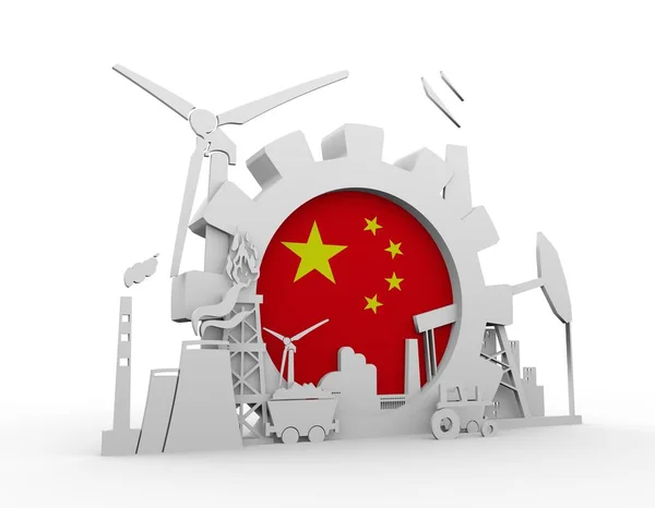 Значки энергии и мощности, установленные с флагом Китая — стоковое фото