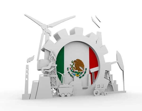 Iconos de Energía y Energía con bandera de México — Foto de Stock